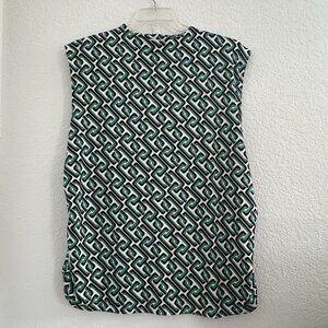 Intempo Blouse Top Womens 3X‎ Green Geometric Sleeveless Stretch Career Office